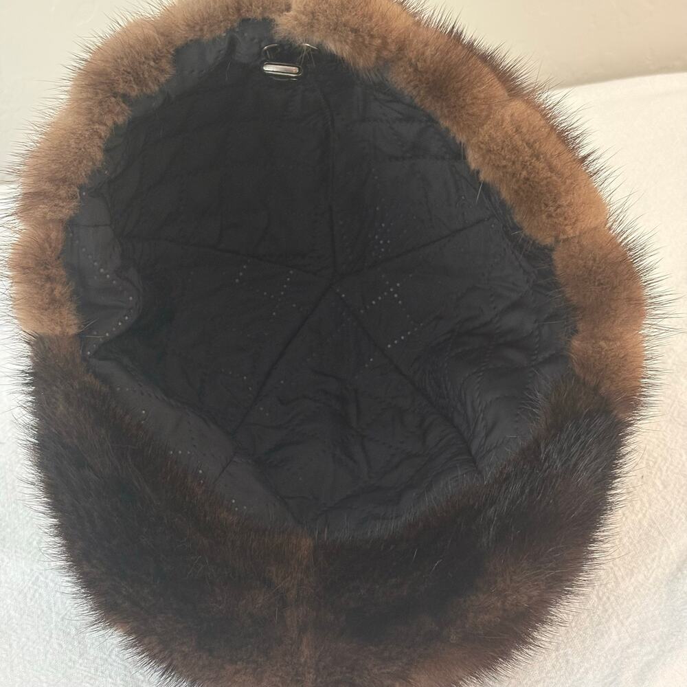 Vintage Genuine Mink Fur Hat Dark Brown Mahogany Cloche Pill Box Unbranded OS - Picture 7 of 13